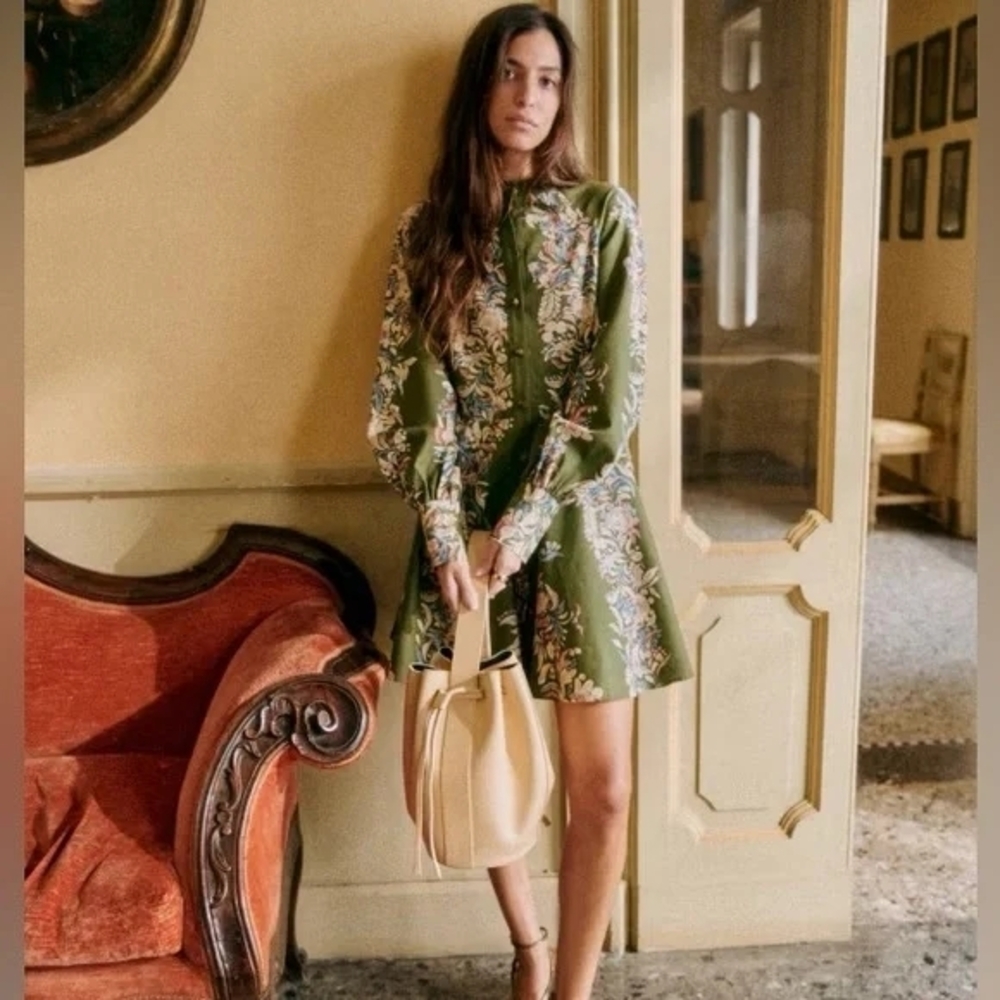 Sezane Green Floral Mini Dress